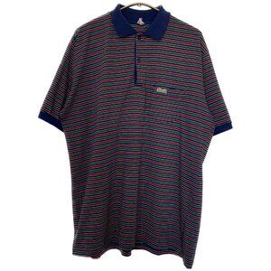 Vintage 80s Le Tigre Polo Shirt Men XL Blue Maroon Green Golf Striped 90s Grunge